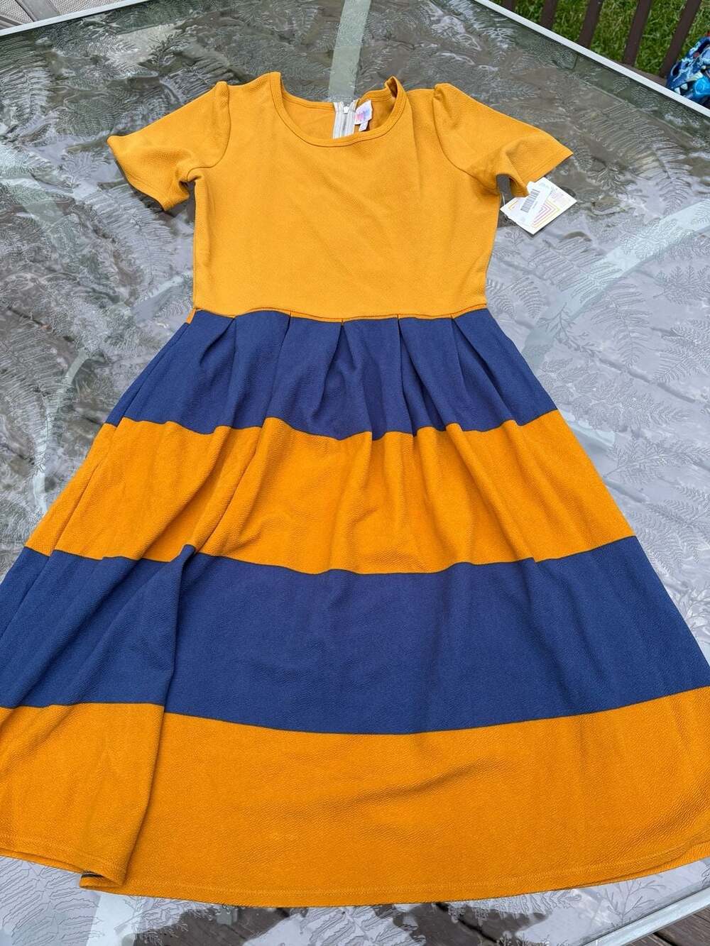LuLaRoe Amelia Striped Fit and Flare Dress with Pockets, Size Large
